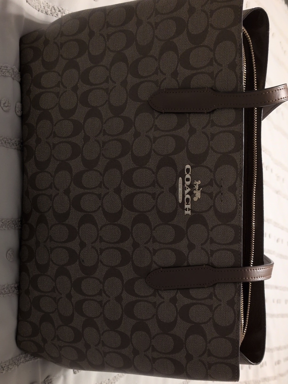 Coach Women's Dark Brown Signature Laptop Tote